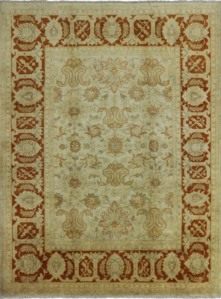 Oriental Ivory Oushak Chobi Hand-Knotted Wool Rug, 9''x12'