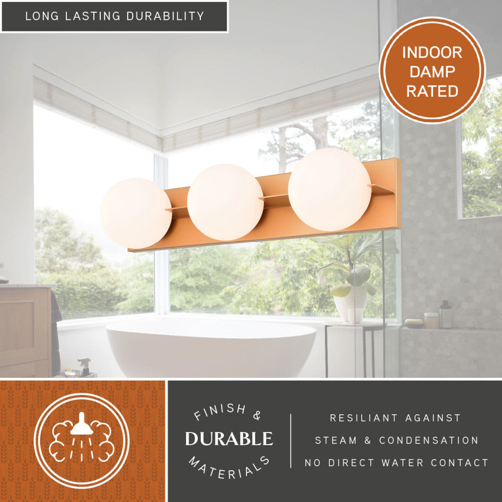 Parkview 3 Light Gold Brass Mid-Century Modern Bathroom Vanity Wall Fixture