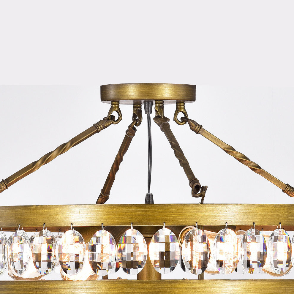 Turais 7-Light Crystal Semi Flush Mount Bronze for Dining/Living Room, Bedroom
