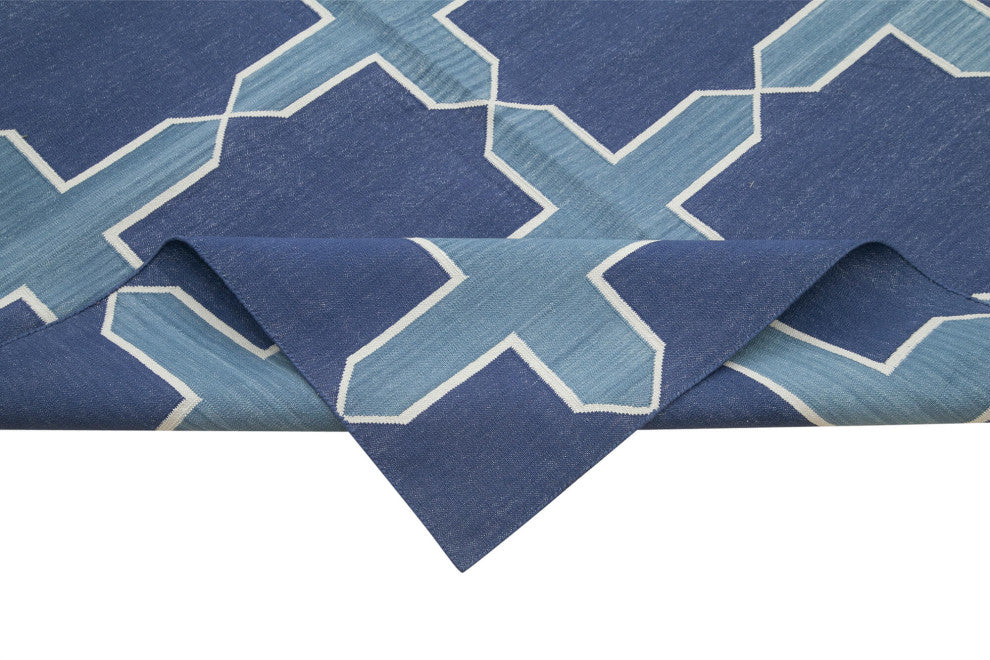 Rug N Carpet - Handmade Wool 9' 2'' x 11' 9'' Modern Design Dhurrie Kilim Rug