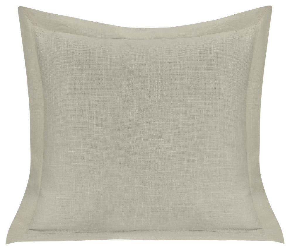 Luna Single Flanged Washed Linen Pillow, 20"x20", Light Tan