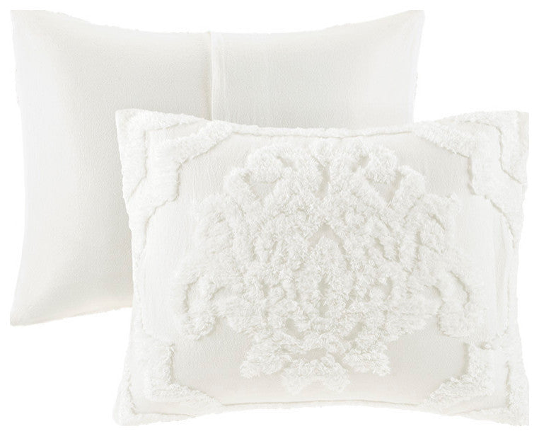 Madison Park Viola Tufted Chenille Damask Comforter/Duvet Cover Mini Set, White