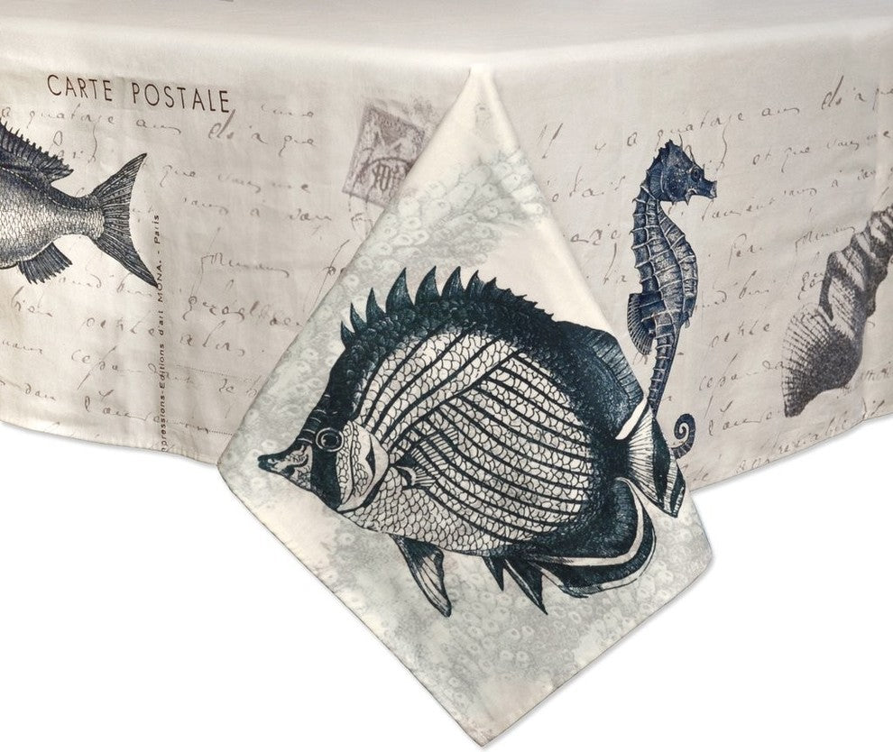 Laural Home Seaside Postcard Tablecloth, 70" X 84"