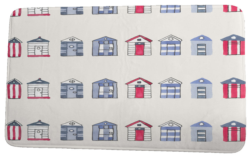 Nantucket Multi Beach Hut Stripe Print Bath Mat, Ivory, 17"x24"