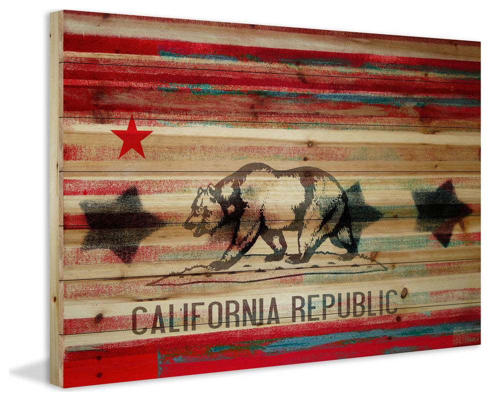 "Cal Repub" Print on Natural Pine Wood, 36"x24"