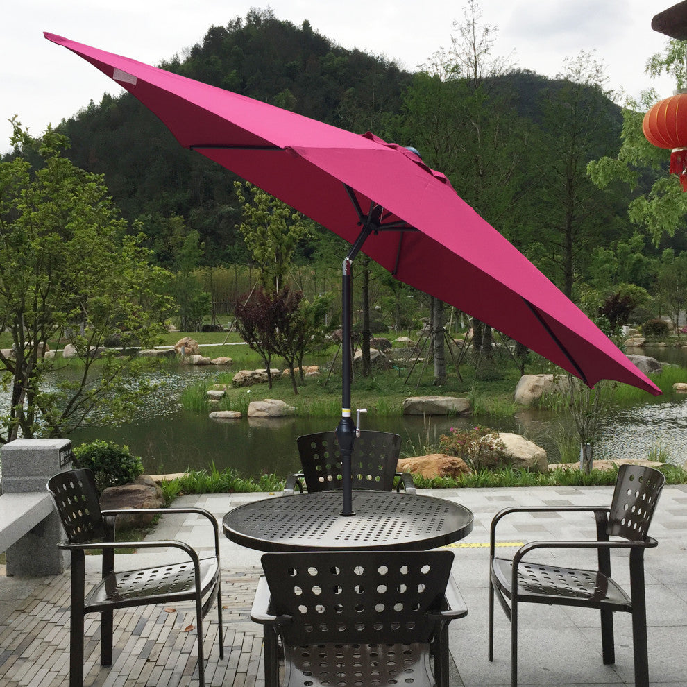 9' Outdoor Patio Market Umbrella With Push Button Tilt and Crank, Burgundy