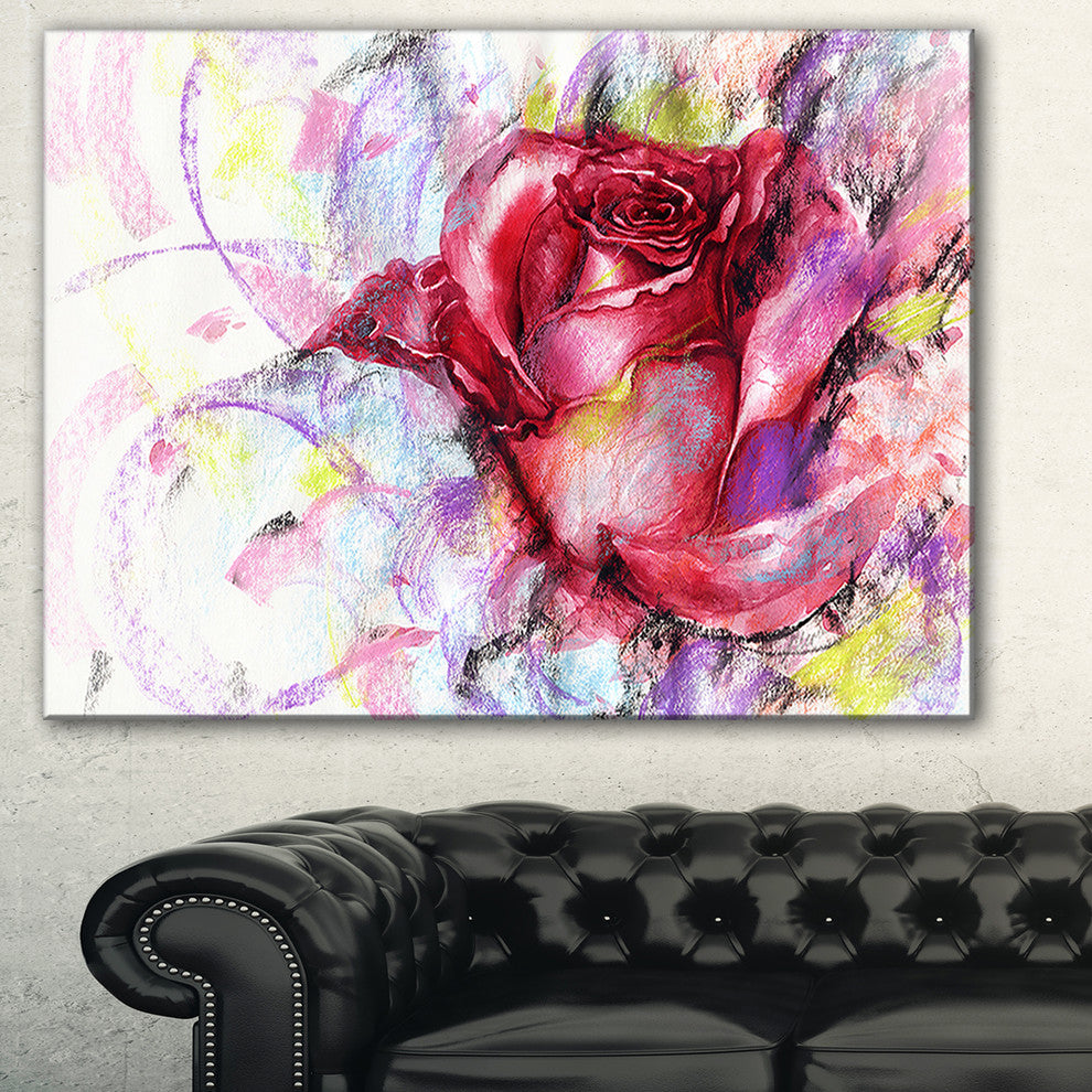"Red Rose Illustration" Digital Floral Canvas Print, 40"x30"