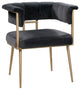 Gray Grey Velvet Dining Chair, Contemporary Modern Brass Gold Side Arm Chair