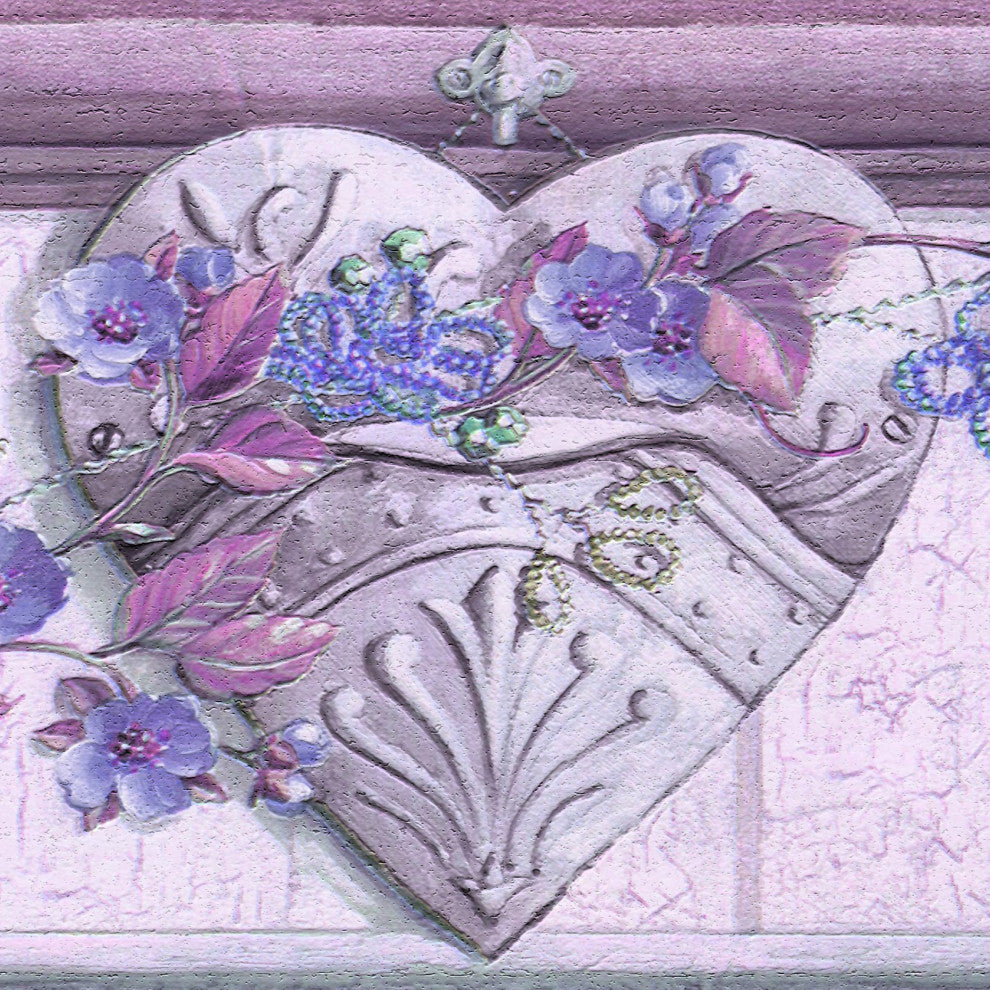 Flowers, Hearts Peel and Stick Wallpaper Border 15'x7"