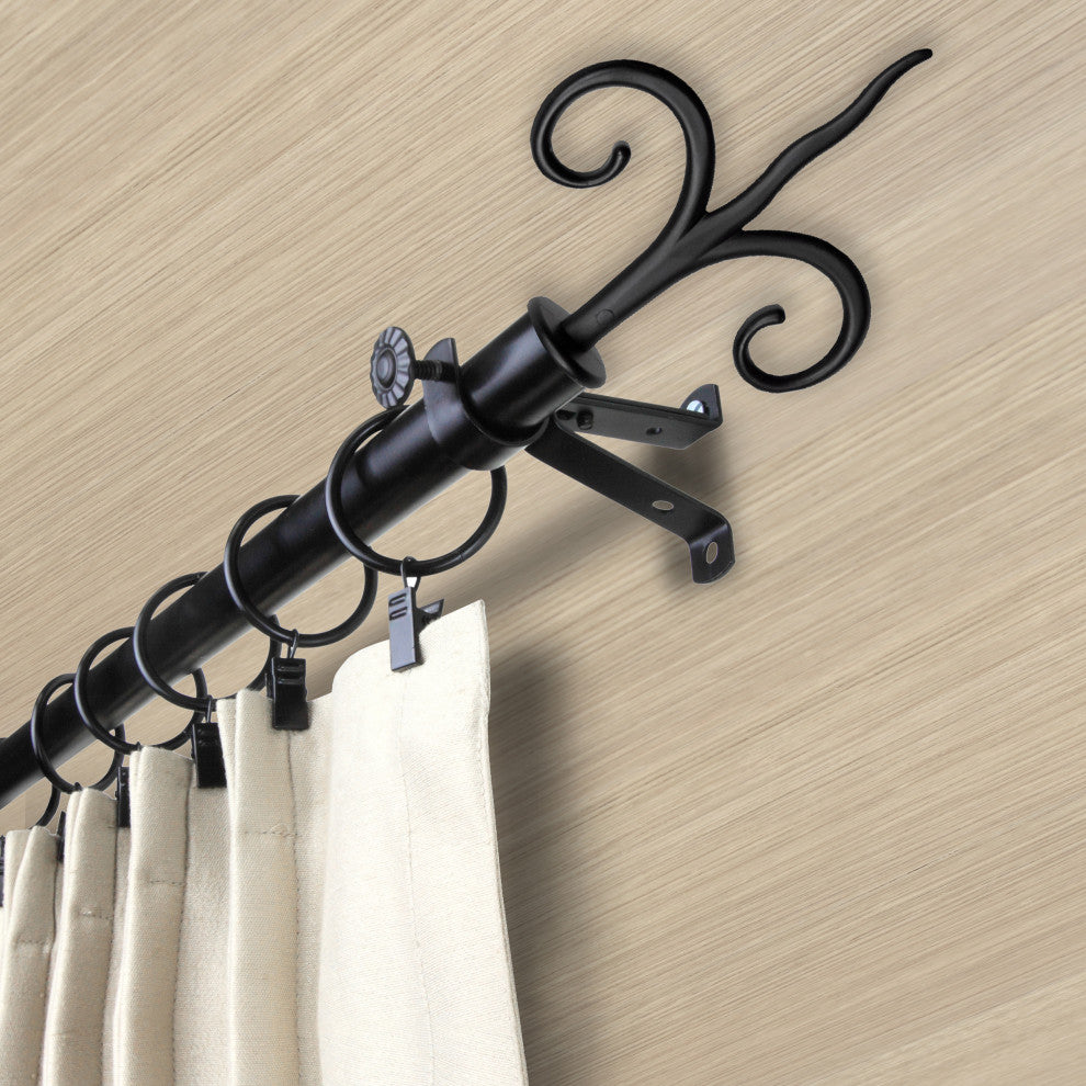 Norman 13/16" Diameter Curtain Rod, Black, 18-28"