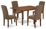 5Pc Rectangle 48/60" Kitchen Table, 12 In Butterfly Leaf, 4 Chair, Dark Coffee