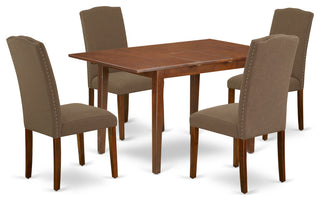 5Pc Rectangle 48/60" Kitchen Table, 12 In Butterfly Leaf, 4 Chair, Dark Coffee
