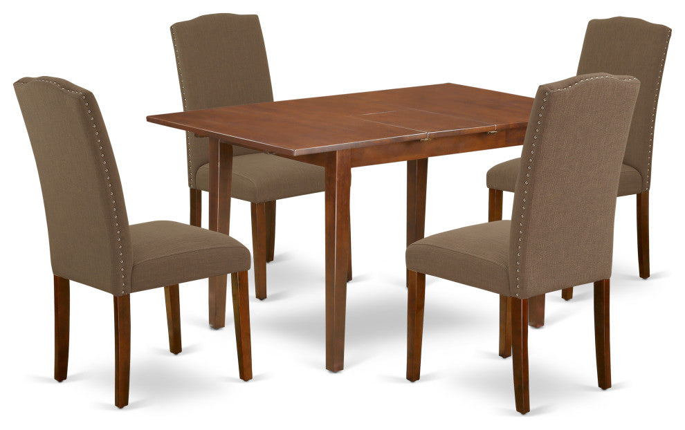 5Pc Rectangle 48/60" Kitchen Table, 12 In Butterfly Leaf, 4 Chair, Dark Coffee
