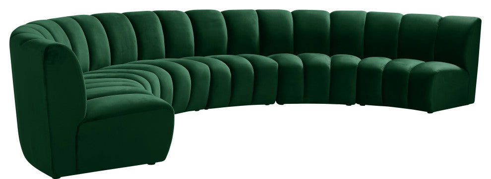 Infinity Channel Tufted Velvet Modular Chair, Green, 6 Piece
