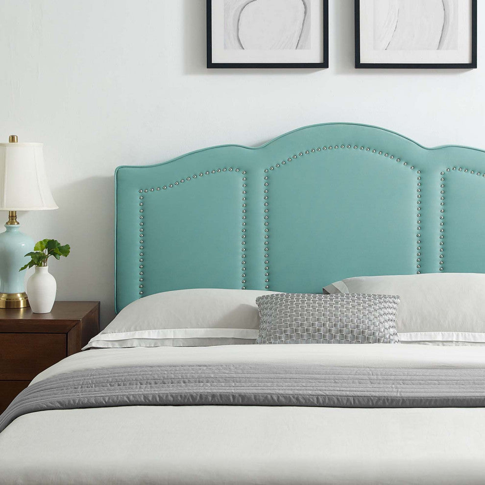 Headboard, King Size, Velvet, Blue, Modern Contemporary, Bedroom Master Suite