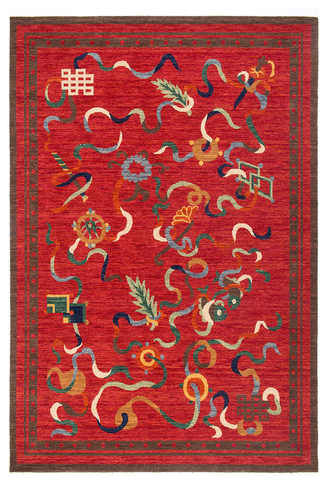 8 Auspicious Symbols Tibetan Rug, 2'x3'