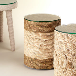 Two Tone Rope Wrapped Drum Accent Table Brown Off White Natural Coastal Island