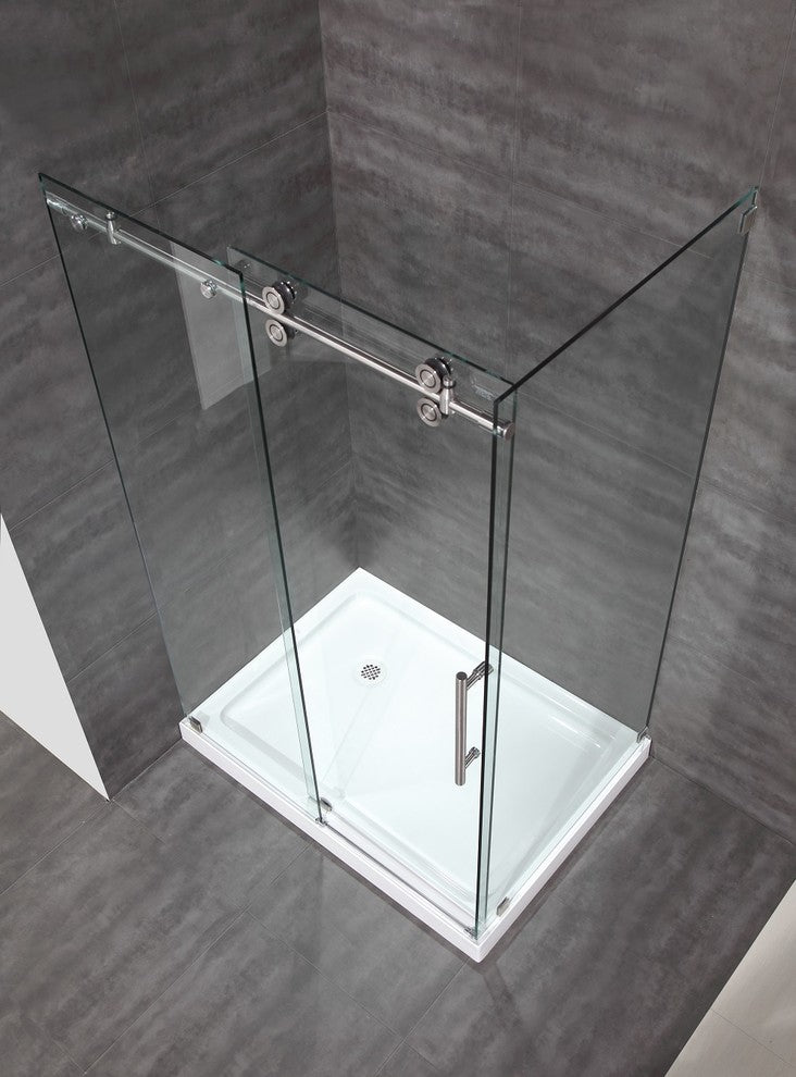 Langham 48"x35"x77.5" Frameless Sliding Shower Enclosure, Left Base, Stainless