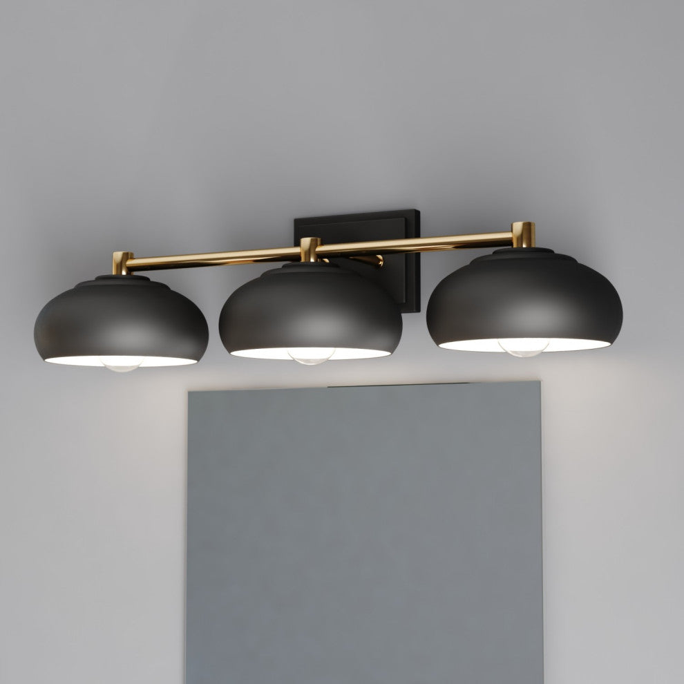 Belmont 3 Light Vanity Matte Black and Satin Brass