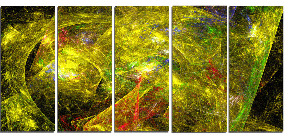 Golden Mystic Psychedelic Texture, Abstract Art on Canvas, 60"x28", 5 Panels