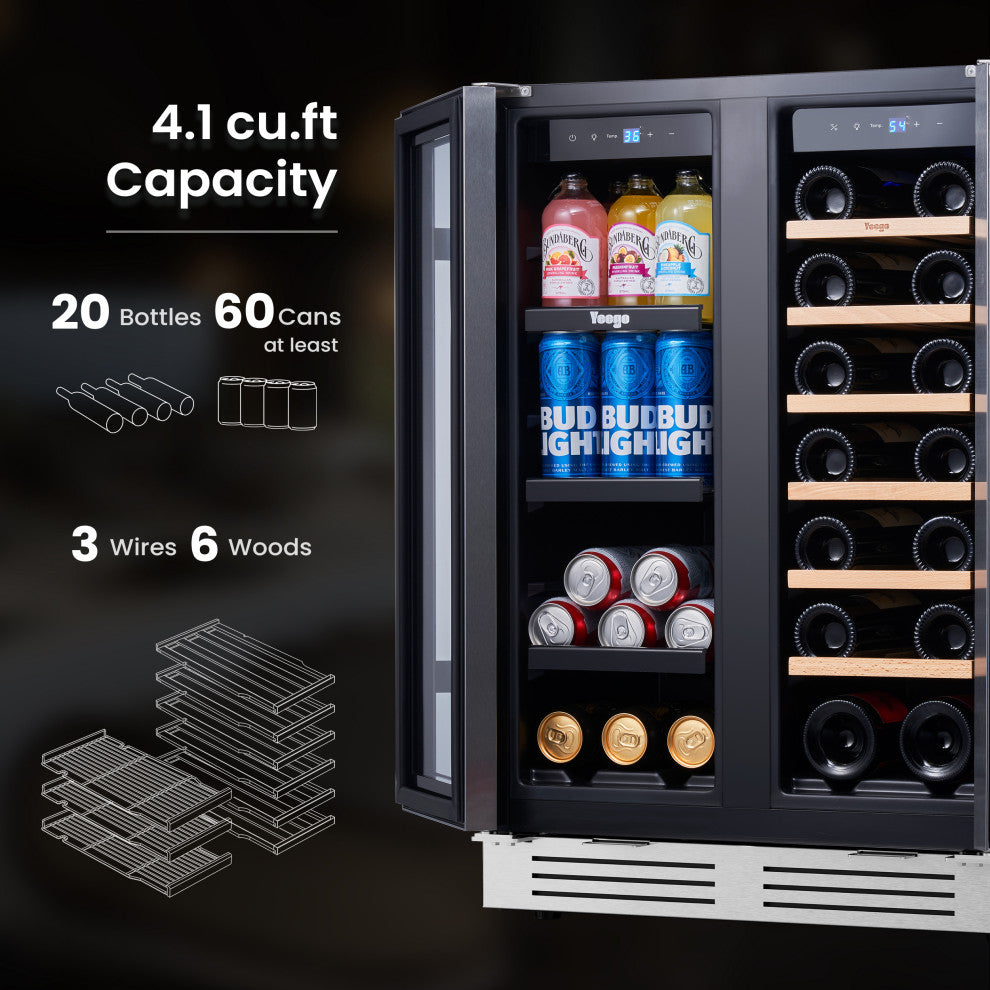 Yeego 24" Built-in Wine Refrigerator Beverage Cooler  FreeStanding Low Noise