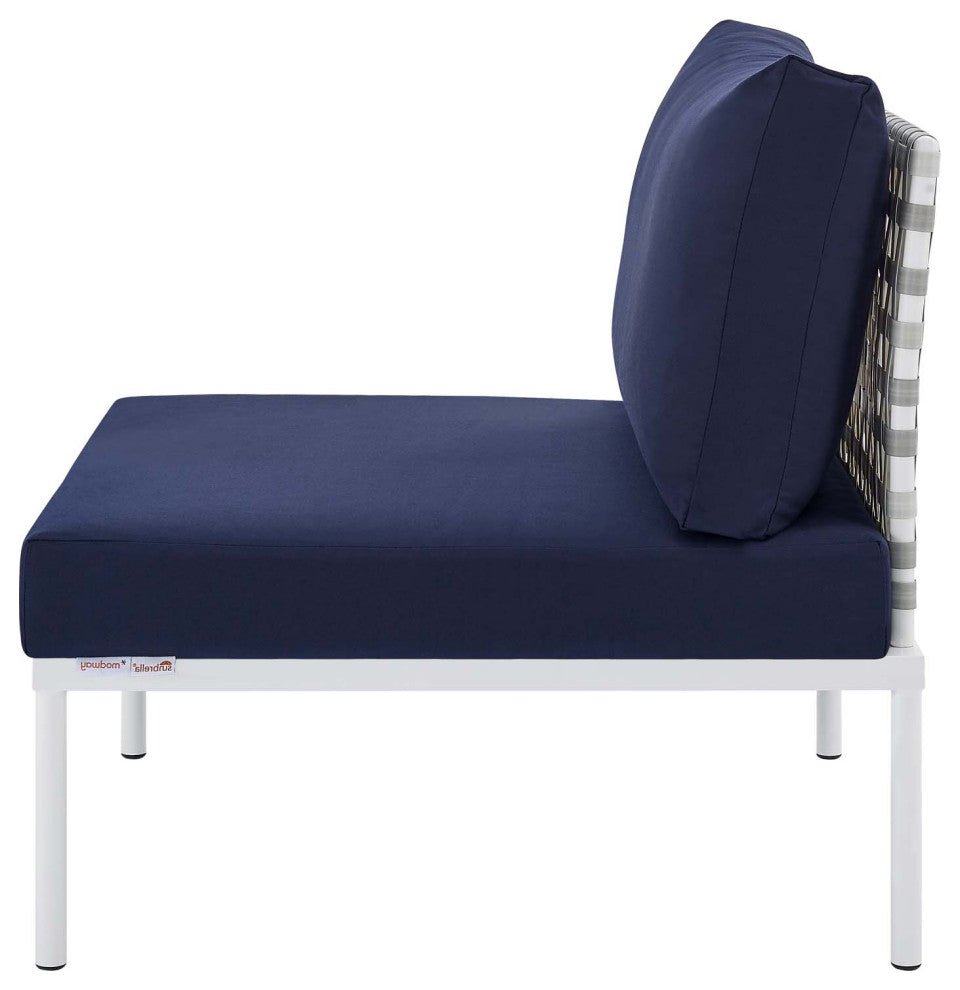 Lounge Sectional Sofa Chair Table Set, Sunbrella, Aluminum, Blue Navy, Outdoor