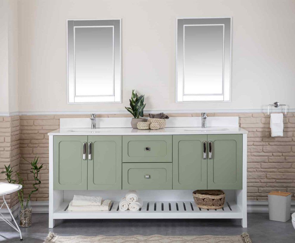 Florin Collection 72" Bathroom Vanity With Sink, Mirror, Countertop, Green