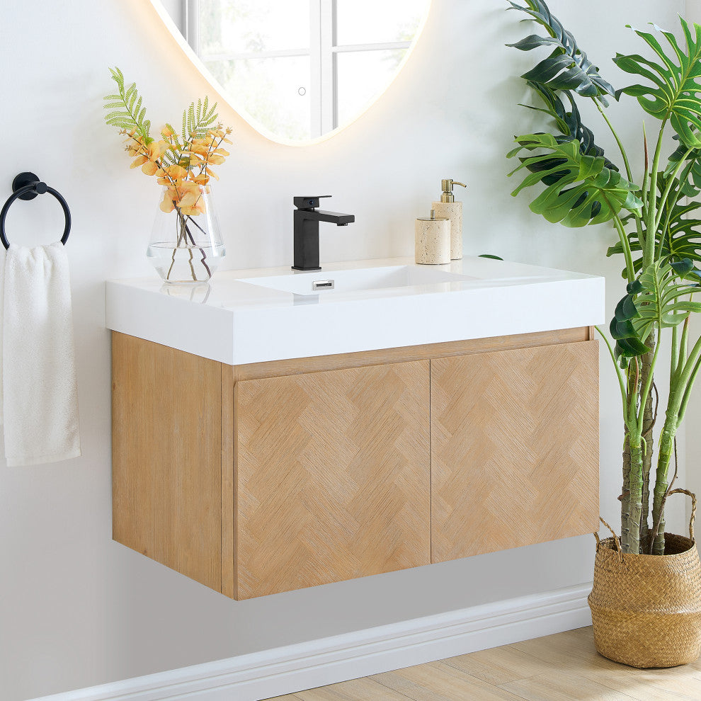 Siena Wall-mounted Single Bath Vanity, Light Brown, 36inch, No Mirror