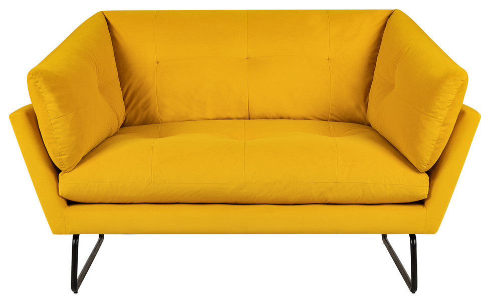 Karla Velvet Contemporary Loveseat, Yellow