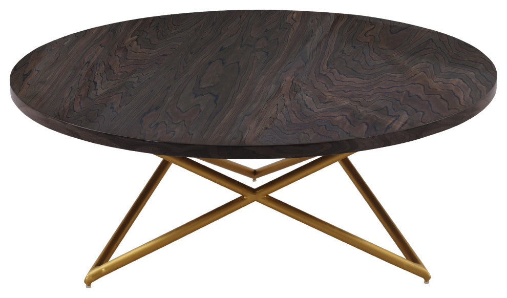 Atala Brown Veneer Coffee Table with Brushed Gold Legs