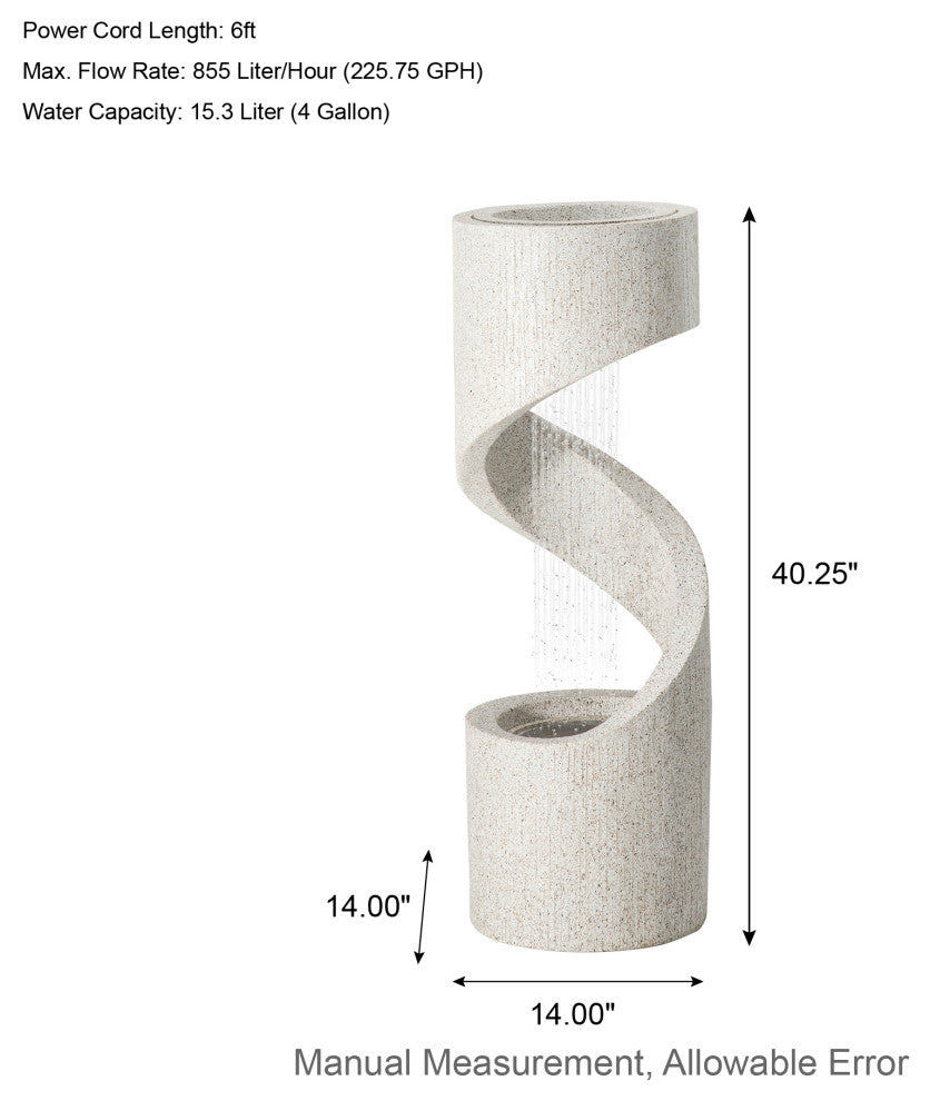 Faux Terrazzo Spiral Shaped Polyresin Fountain