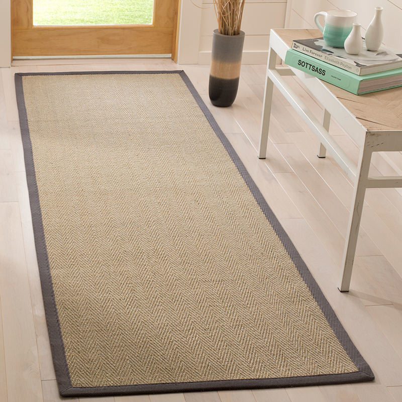 Safavieh Natural Fiber Nf134A Bordered Rug, Natural/Gray, 6'0"x6'0" Round