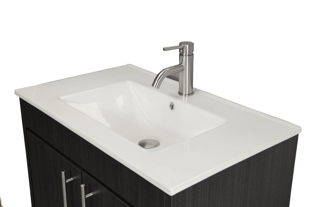 Pacific 30" Vanity With Integrated Ceramic Top and Brushed Nickel Handles, Black