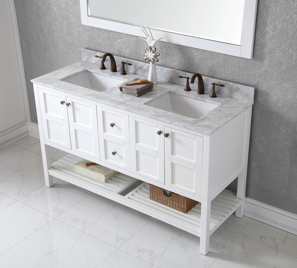 Winterfell 60" Double Bathroom Vanity Set White, Marbel Countertop