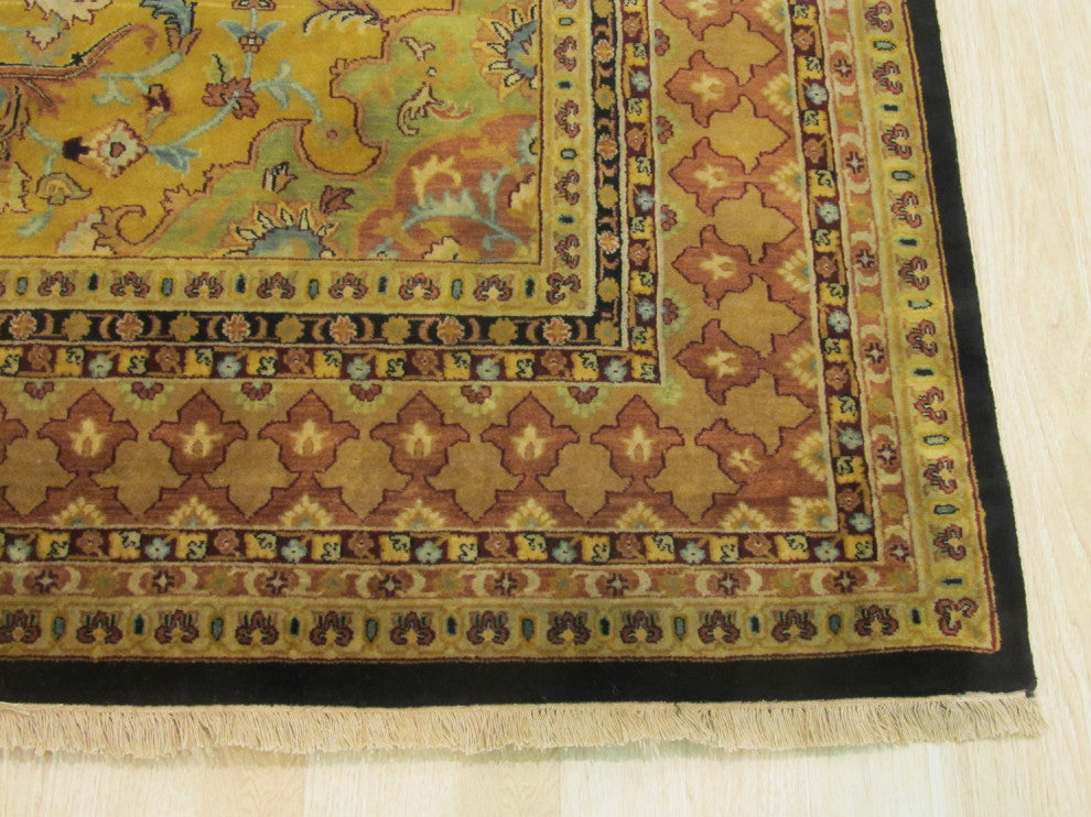 Hand-Knotted New Zealand Wool Black Transitional Oriental Polonaise Rug, 10'x14'