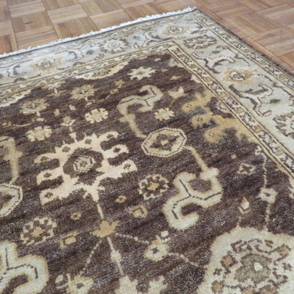 Hand-Knotted Brown Oushak Oriental Rug Veg Dyes, 4x6