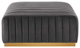 Conjure Channel Tufted Performance Velvet Ottoman, Gold Gray