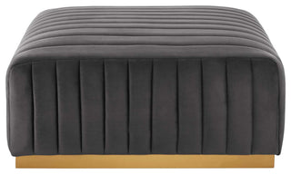 Conjure Channel Tufted Performance Velvet Ottoman, Gold Gray