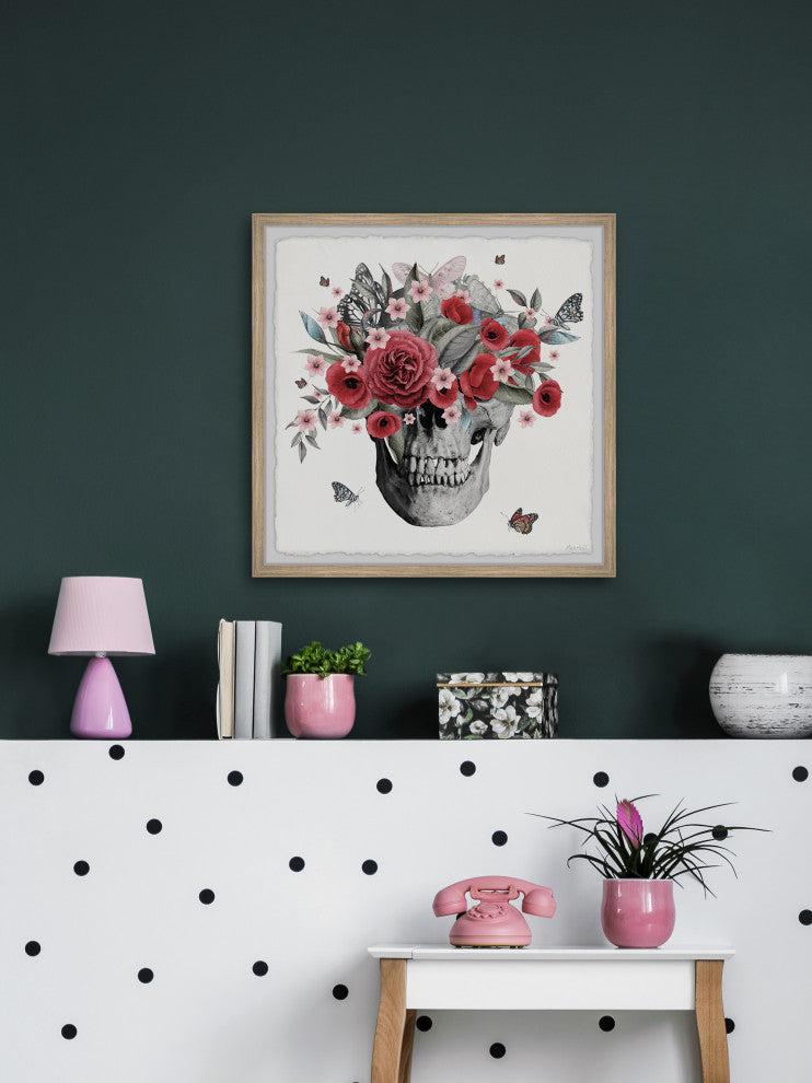 "Flowers and a Skull" Framed Painting Print, 12x12