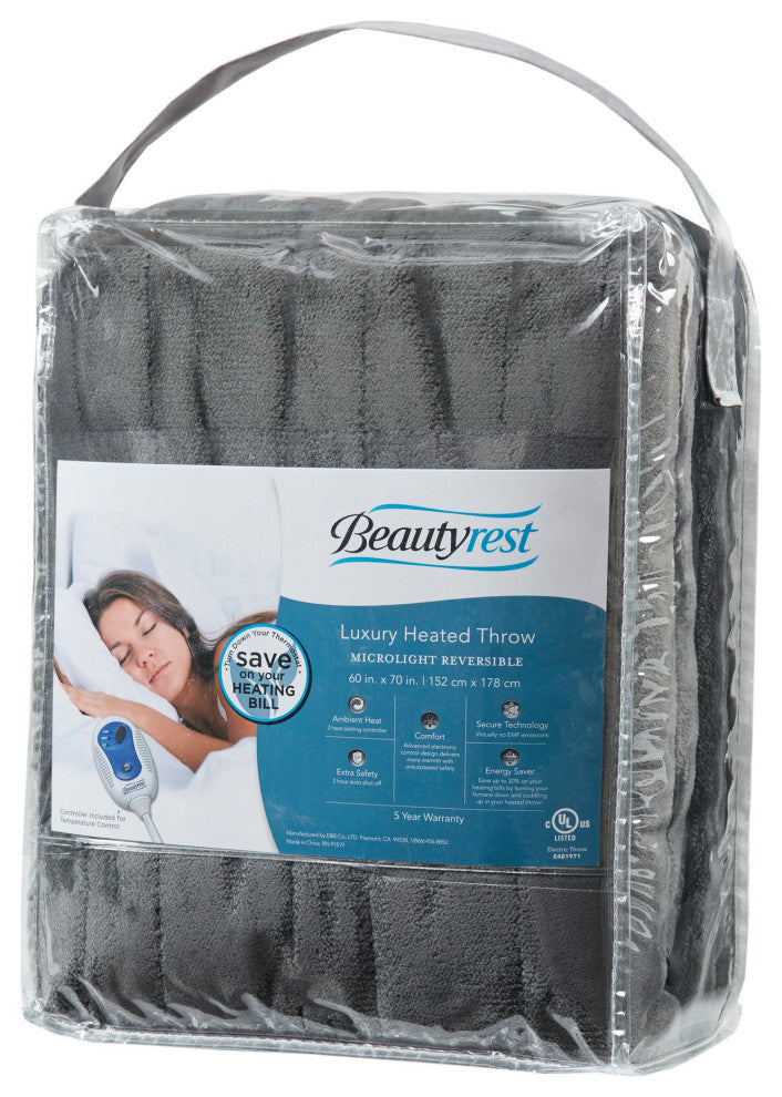 Beautyrest Knitted Solid Microlight Heated Throw, Gray