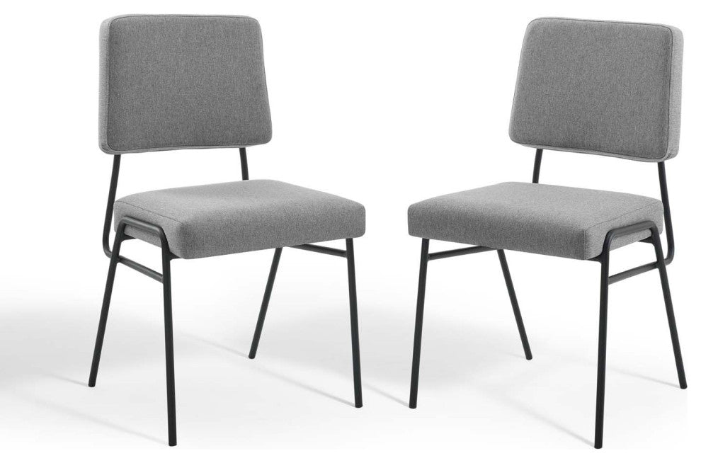 Side Dining Chair, Set of 2, Fabric, Black Gray, Modern, Bistro Restaurant