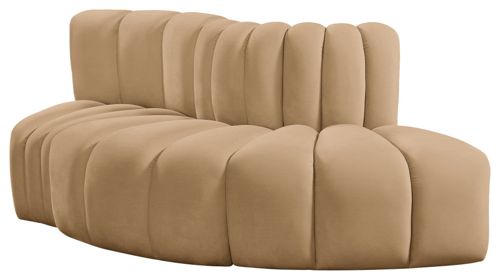 Arc Velvet Upholstered 3-Pc. S-Shaped Modular Sectional, Camel