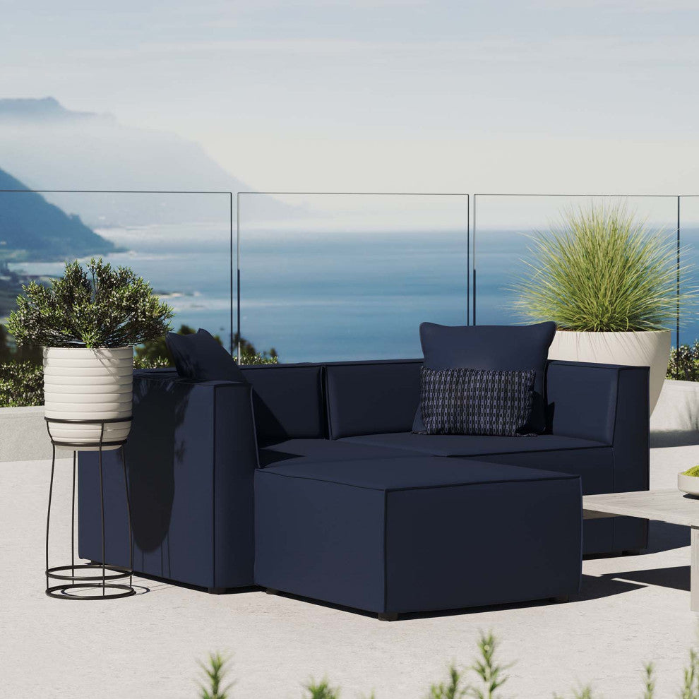 Lounge Loveseat Chaise Sofa, Fabric, Blue Navy, Modern, Outdoor Patio Bistro