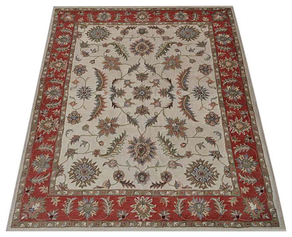 HAND TUFTED WOOL ECO-FRIENDLY AREA RUGS-Cream&Red Color, Oriental Design