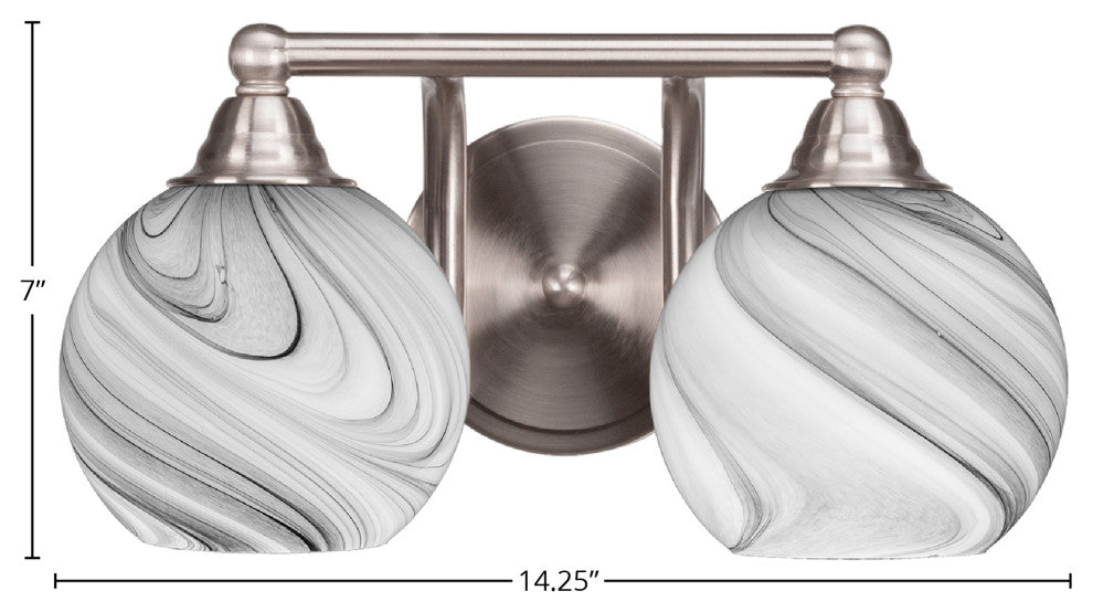 Paramount 2-Light Bath Bar, Brushed Nickel, 5.75" Onyx Swirl Glass