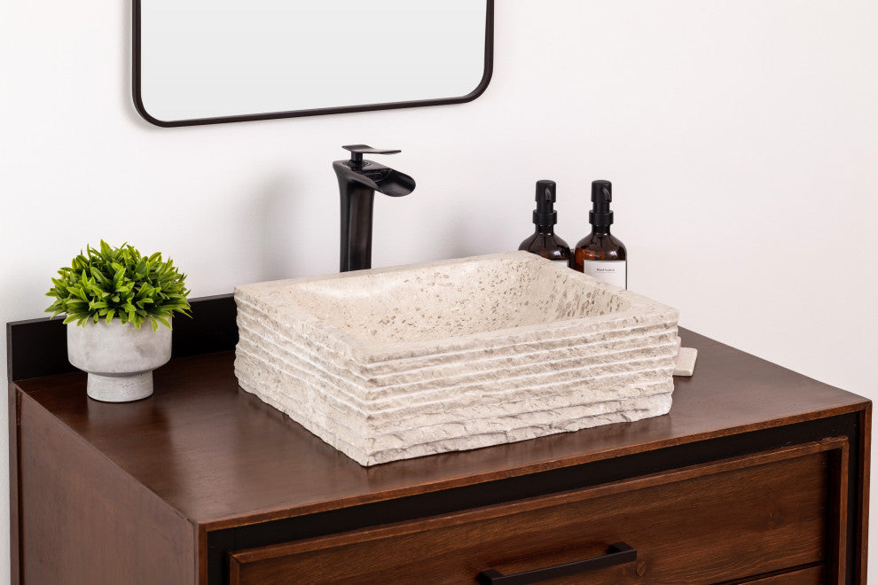 Natural Stone Vessel Bathroom Sink, Rustic Lerdo Marble