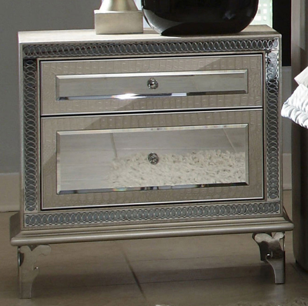 AICO Hollywood Swank Upholstered Nightstand in Crystal Croc 03040-09