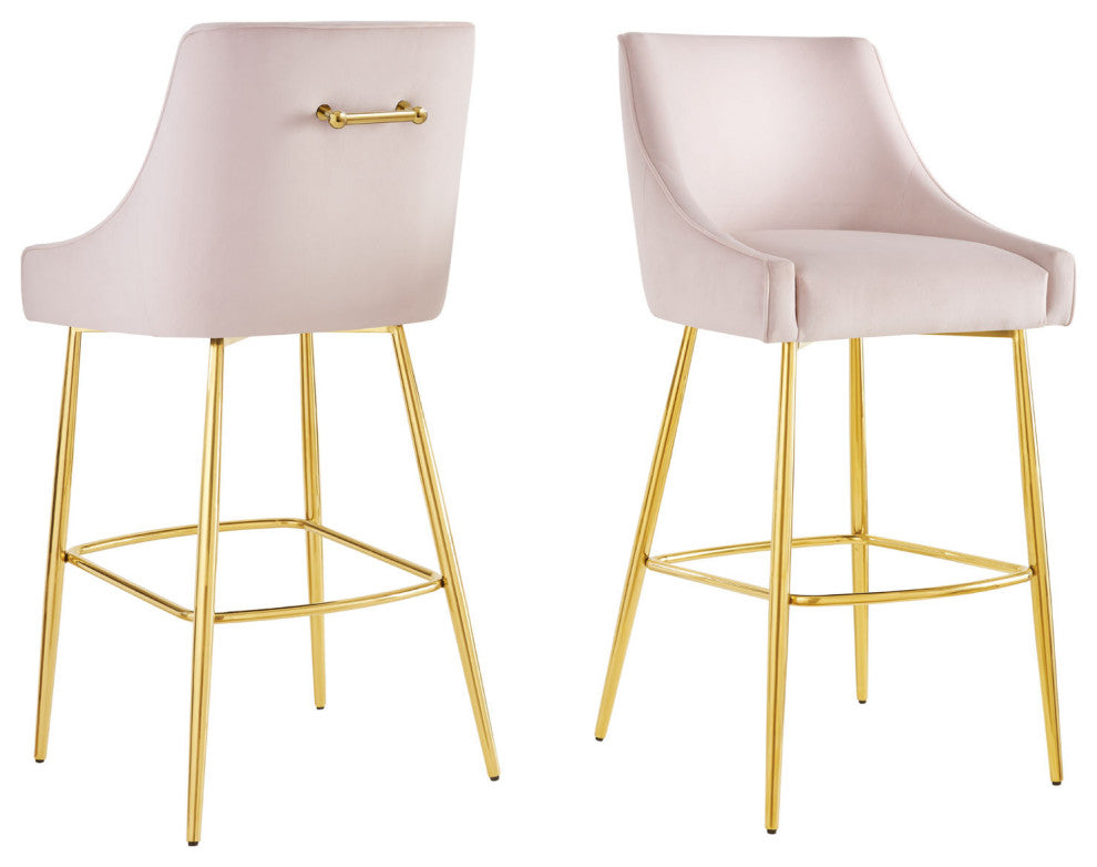 Bar Stool Chair Barstool, Set of 2, Pink, Velvet, Modern, Mid Century Lounge