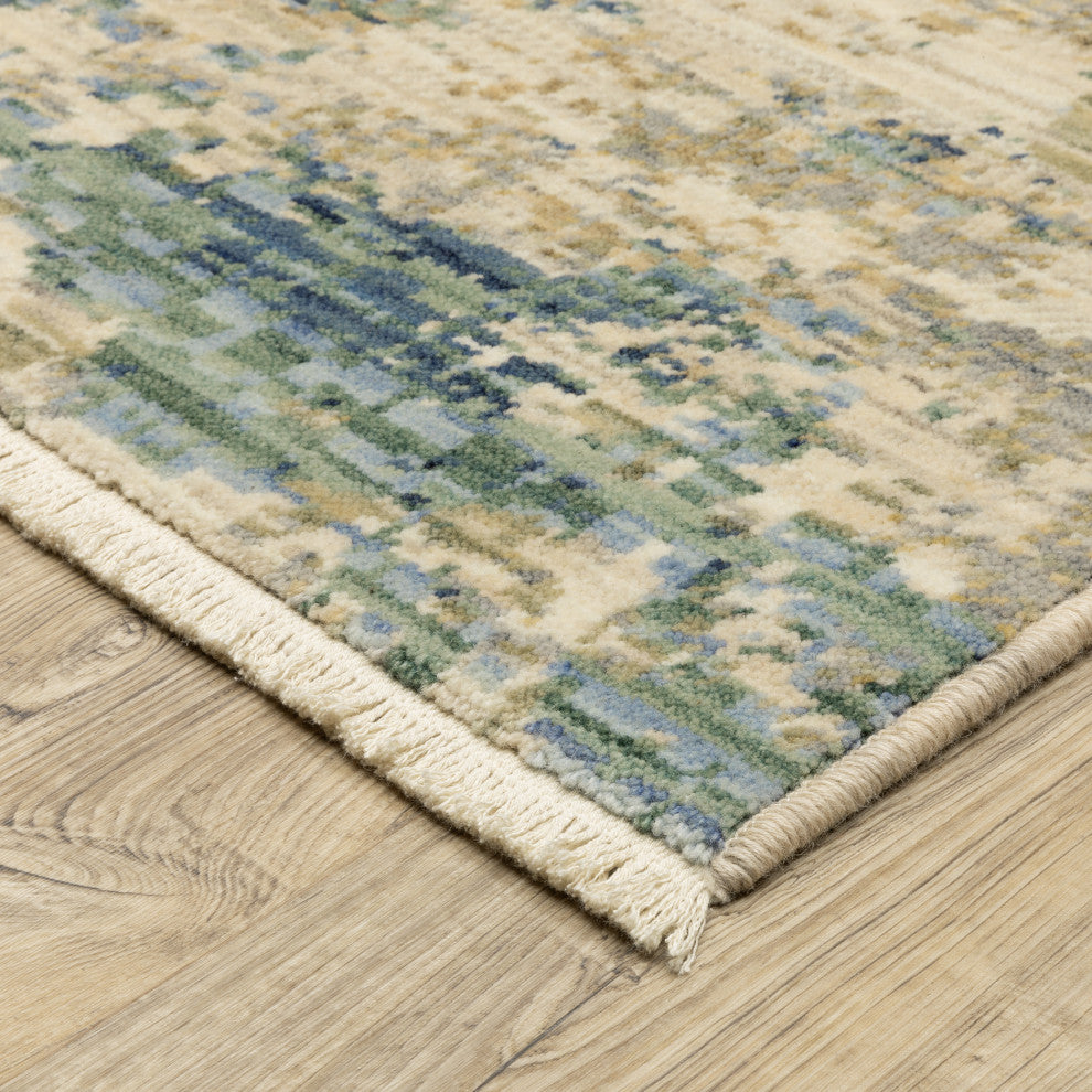 Saturn Modern Abstract Beige/Blue Multi Wool Blend Area Rug 9'10" x 12'10"