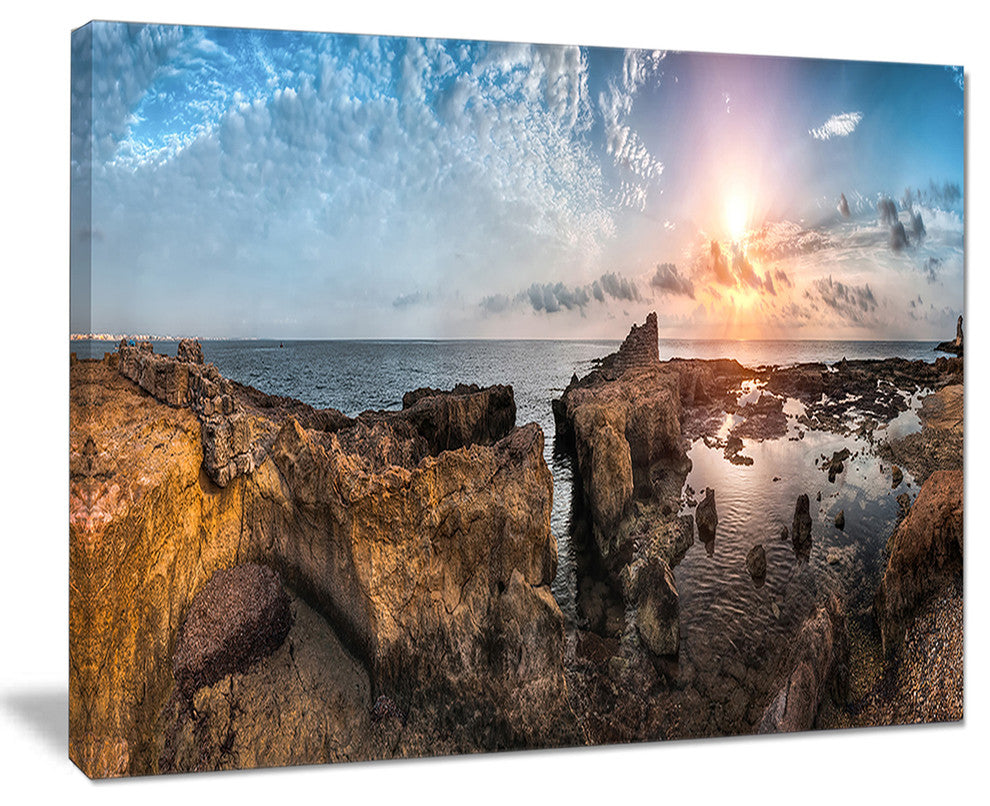 "Beach With Ancient Ruins Panorama" Landscape Wall Art Canvas Print, 40"x30"